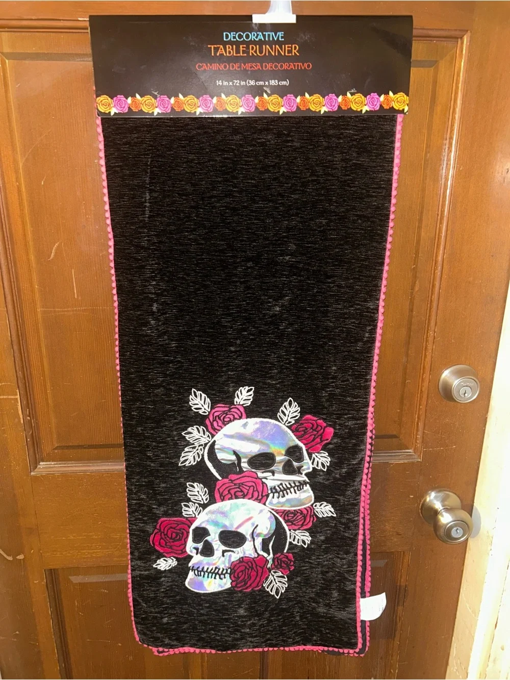 Decorative Black Skulls & Roses Table Runner
